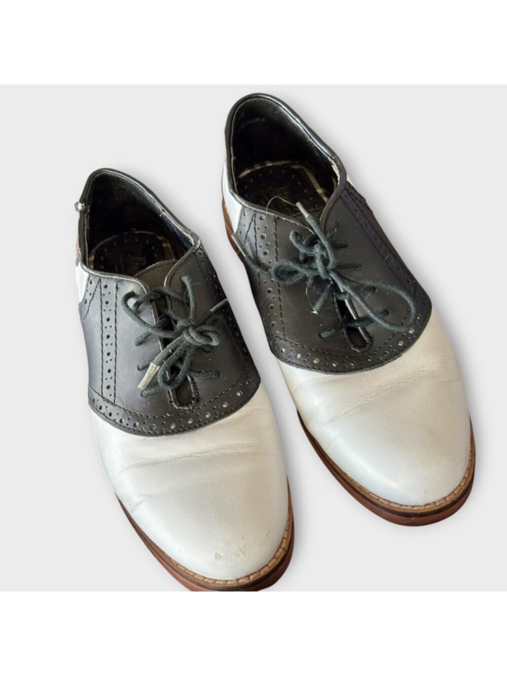 Bass Women’s Enfield Retro Saddle Shoes Black & White Leather Size 7M
